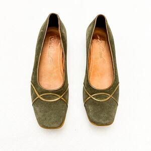 Enchanted Olive Suede Leather Trimmed Square Toe Loafer Comfort Flat Size 39.5